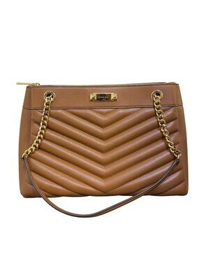 Michael Kors Brown Quilted Leather Shoulder Bag With Gold Chain Strap